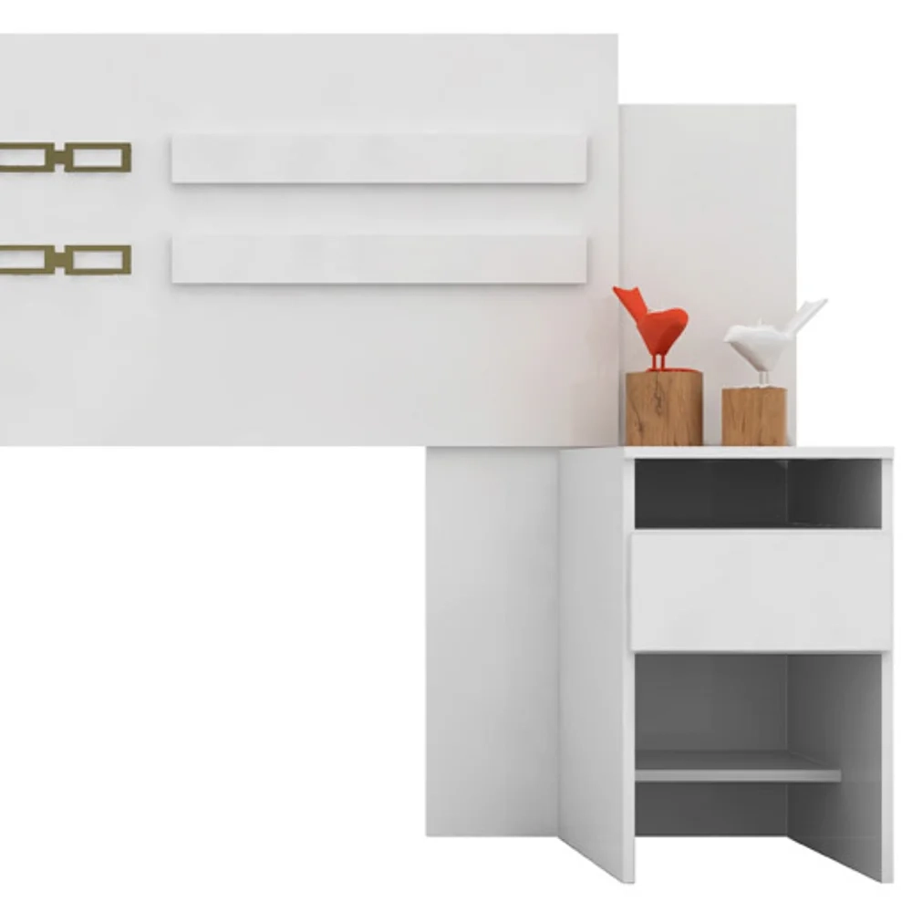 Cabeceira Casal Com 2 Mesas De Cabeceira Triunfo D02 Branco - Mpozenato