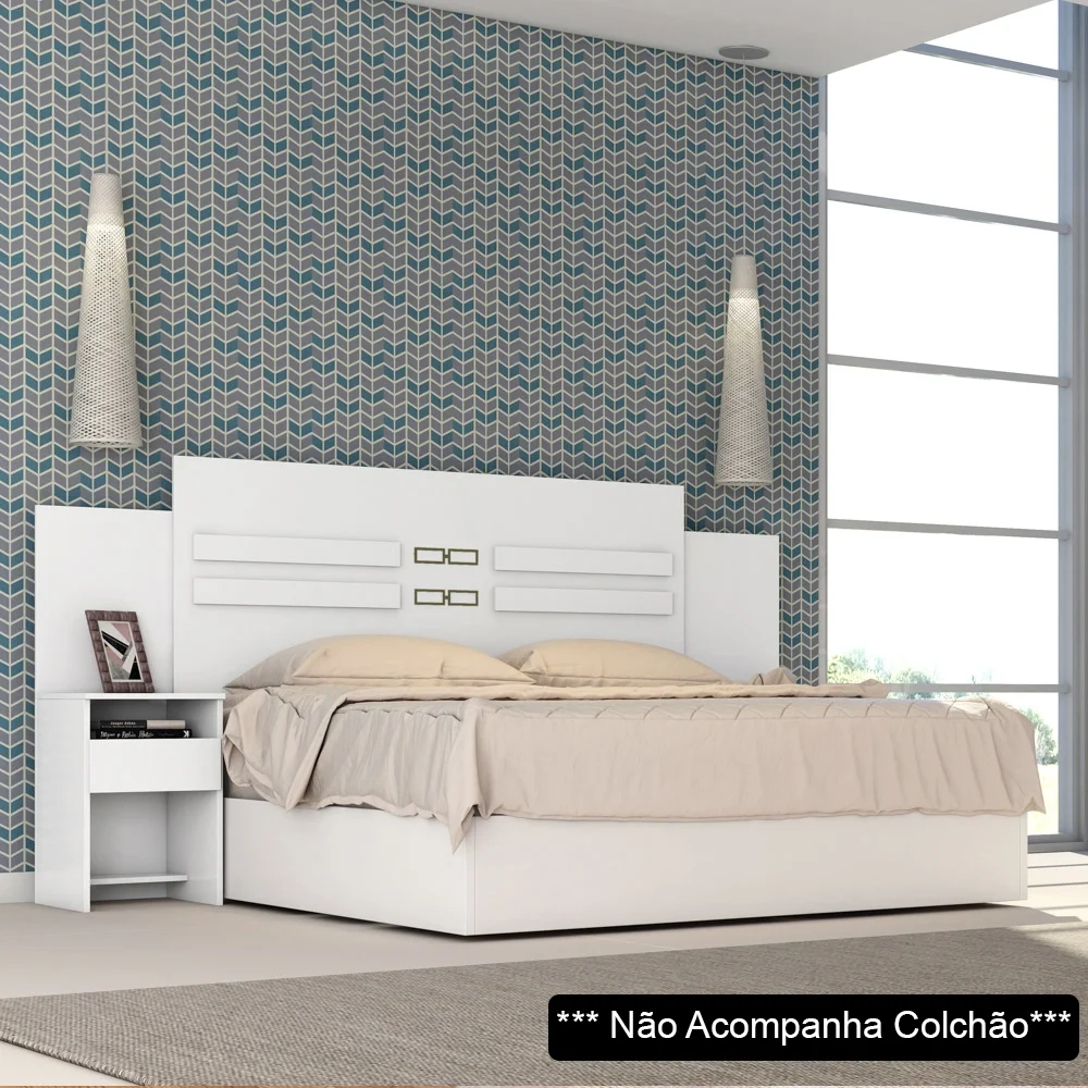 Cabeceira Casal Com 2 Mesas De Cabeceira Triunfo D02 Branco - Mpozenato