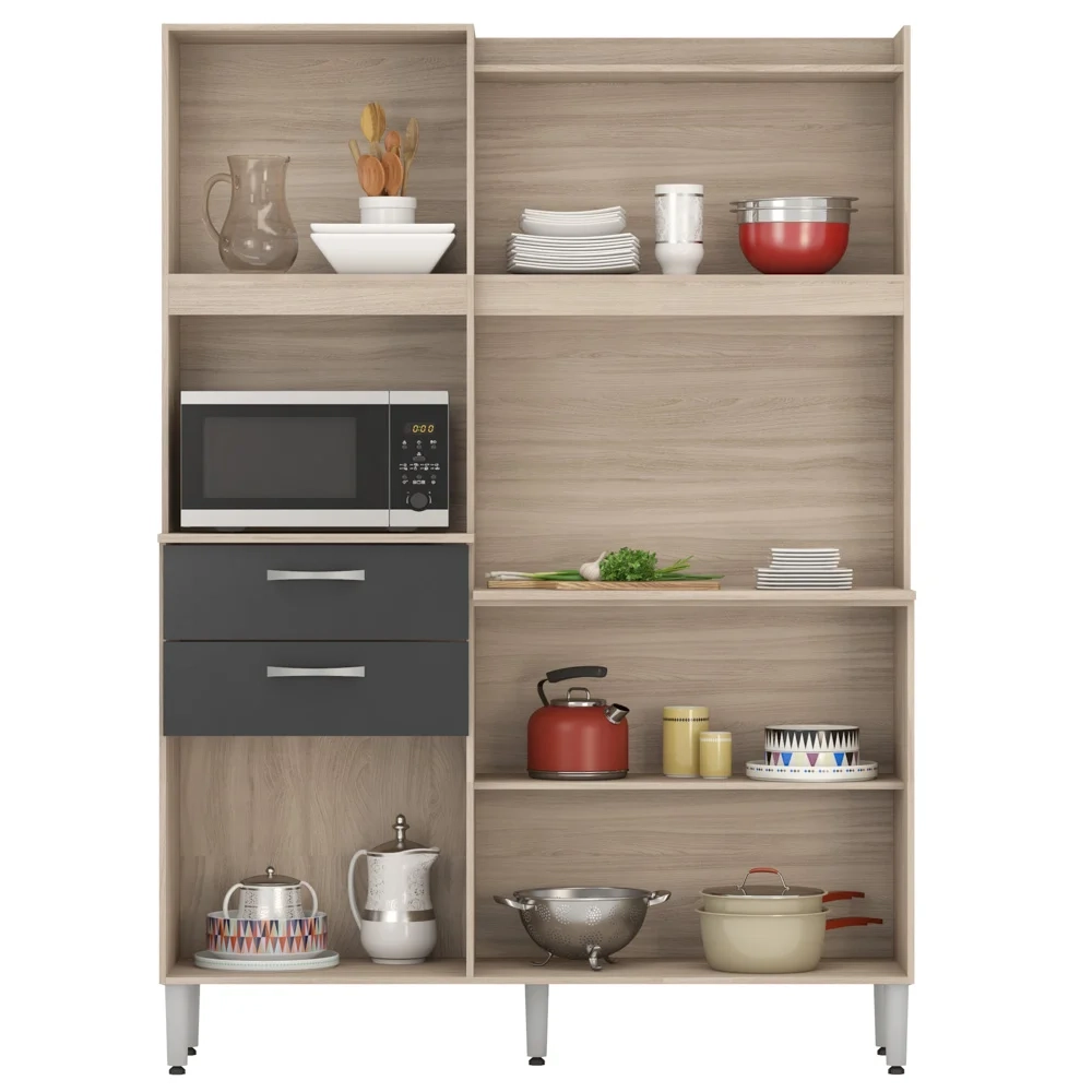 Kit Cozinha Compacta 6 Portas 2 Gavetas Harmonia D02 Avena/Grafito - Mpozenato