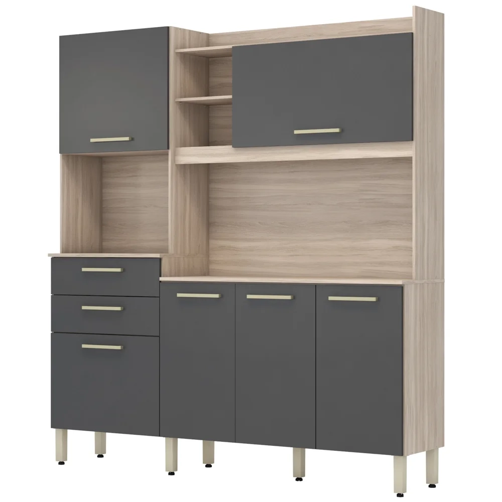 Kit Cozinha Compacta 6 Portas 2 Gavetas Select D02 Avena/Grafito - Mpozenato