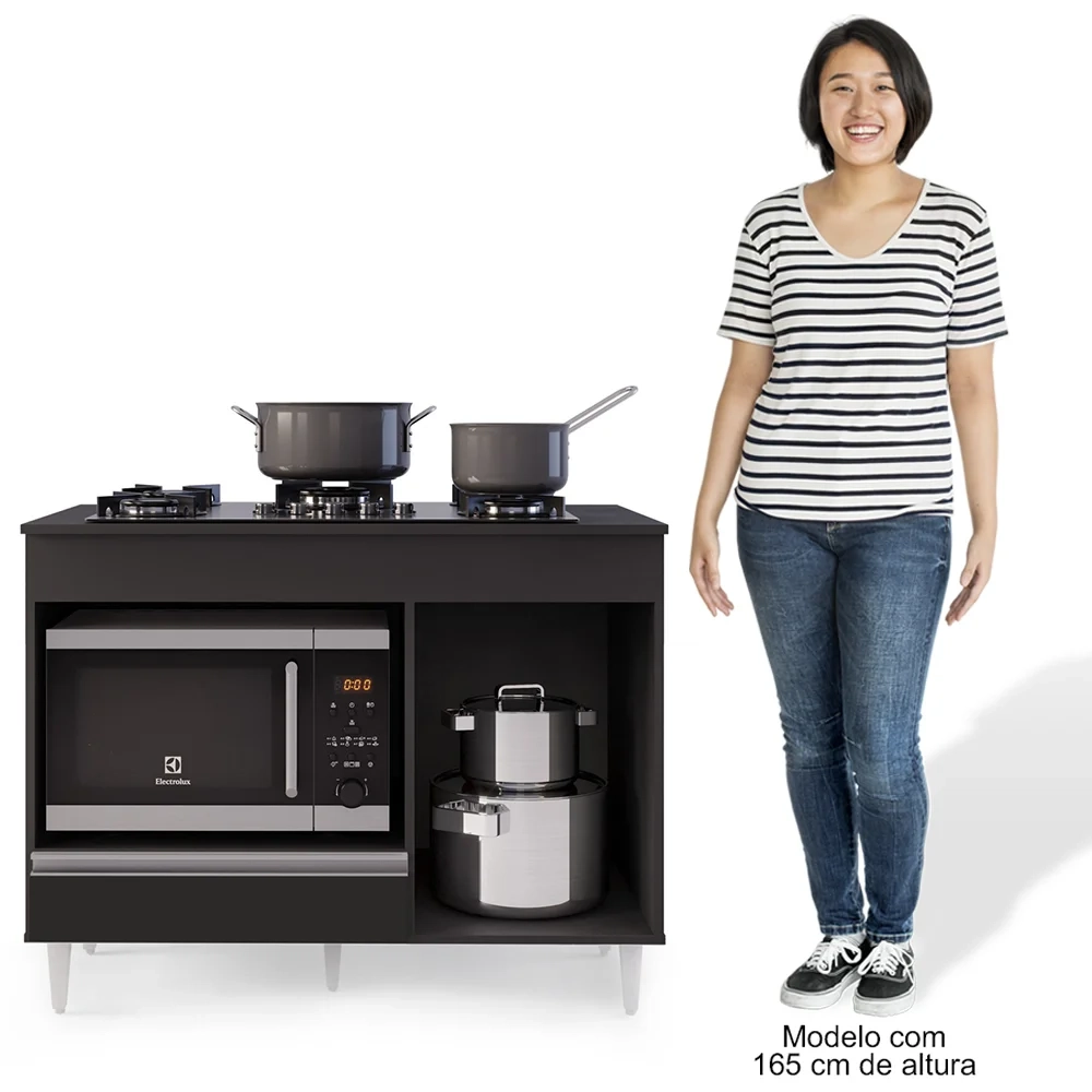 Balcão Multiuso para Cooktop 4 Bocas Georgia Preto - Lumil Móveis