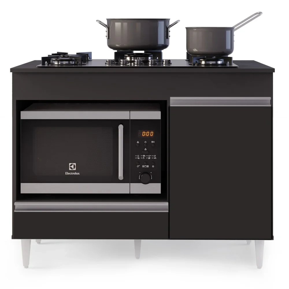Balcão Multiuso para Cooktop 4 Bocas Georgia Preto - Lumil Móveis