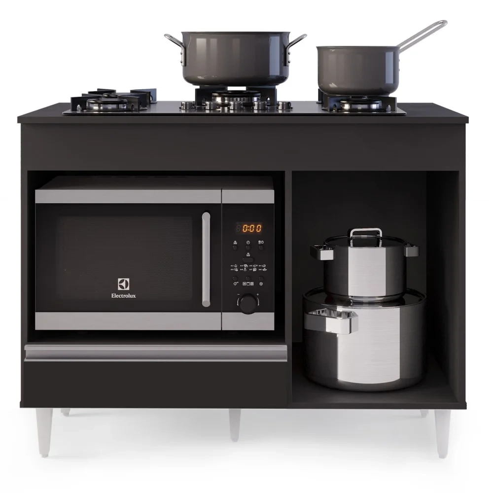 Balcão Multiuso para Cooktop 4 Bocas Georgia Preto - Lumil Móveis