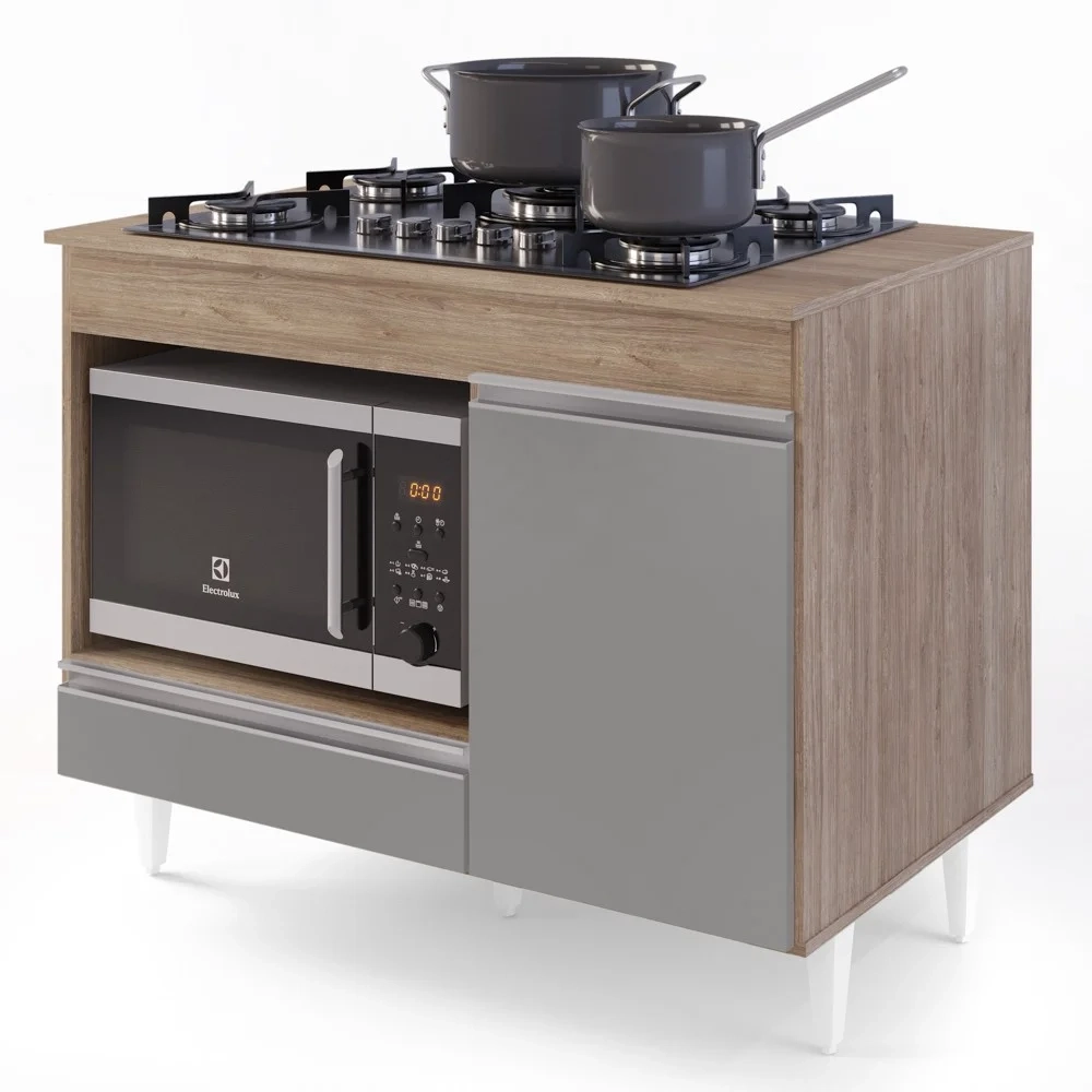 Balcão Multiuso para Cooktop 4 Bocas Georgia Castanho/Cinza - Lumil Móveis