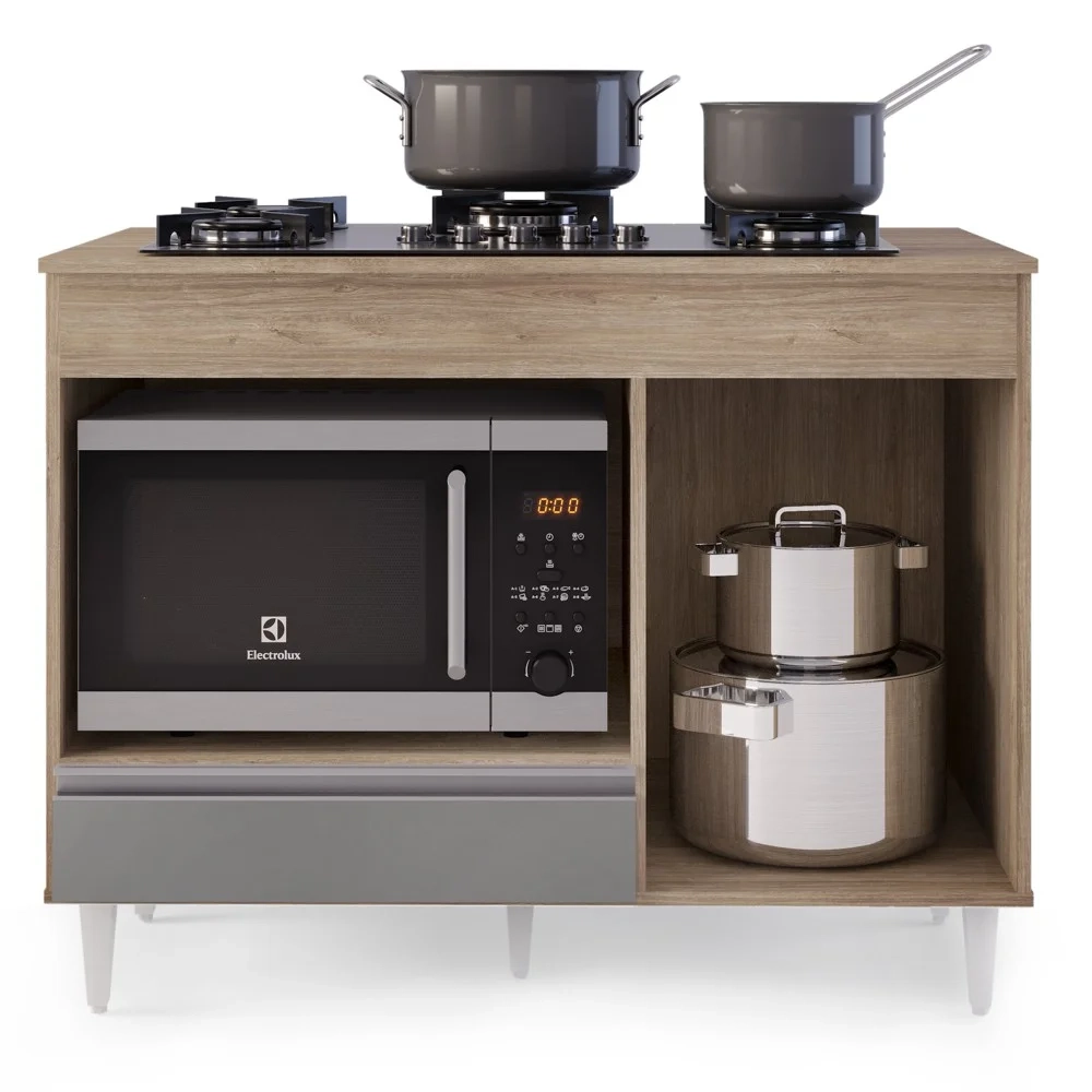 Balcão Multiuso para Cooktop 4 Bocas Georgia Castanho/Cinza - Lumil Móveis