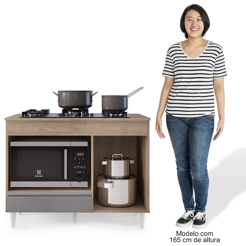 Balcão Multiuso para Cooktop 4 Bocas Georgia Castanho/Cinza - Lumil Móveis