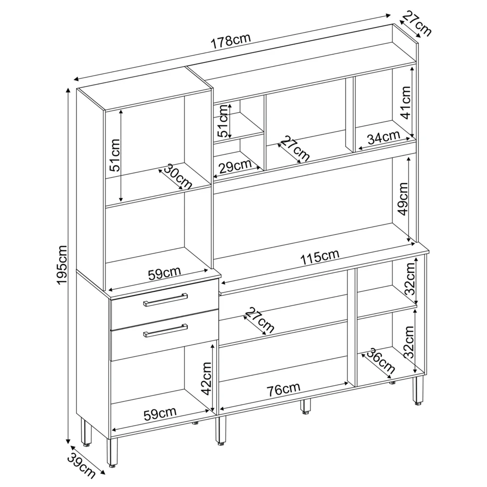 Kit Cozinha Compacta 6 Portas 2 Gavetas Select D02 Amendola/Branco - Mpozenato
