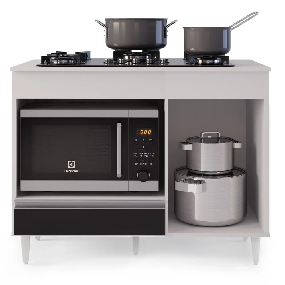 Balcão Multiuso para Cooktop 4 Bocas Georgia Branco/Preto - Lumil Móveis