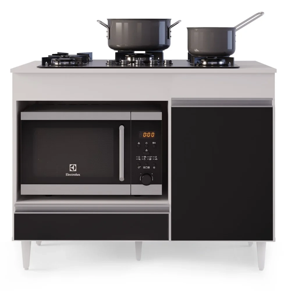 Balcão Multiuso para Cooktop 4 Bocas Georgia Branco/Preto - Lumil Móveis