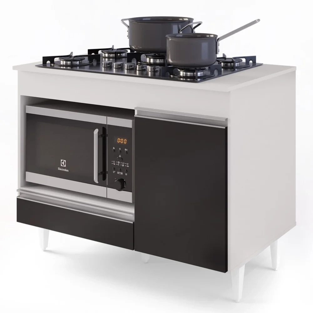 Balcão Multiuso para Cooktop 4 Bocas Georgia Branco/Preto - Lumil Móveis