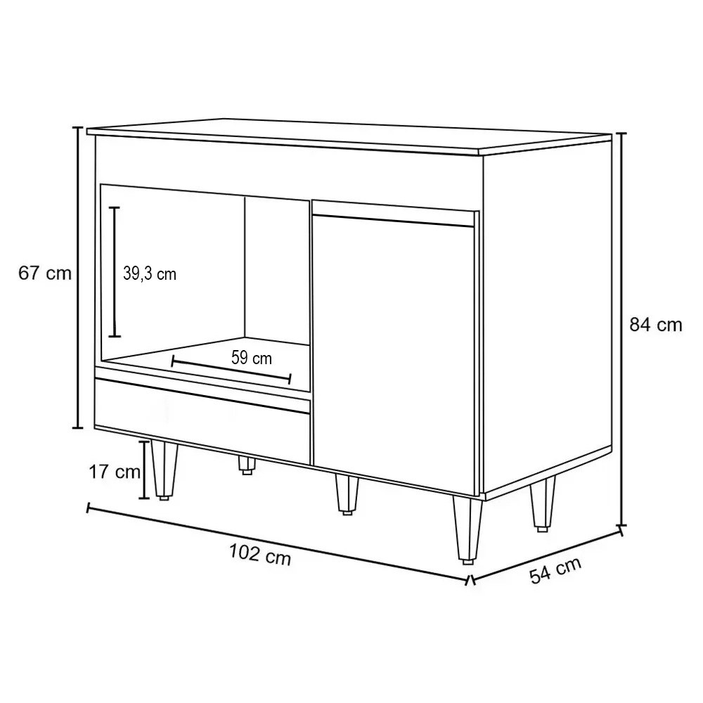 Balcão Multiuso para Cooktop 4 Bocas Georgia Branco/Preto - Lumil Móveis