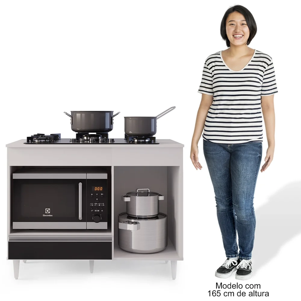Balcão Multiuso para Cooktop 4 Bocas Georgia Branco/Preto - Lumil Móveis
