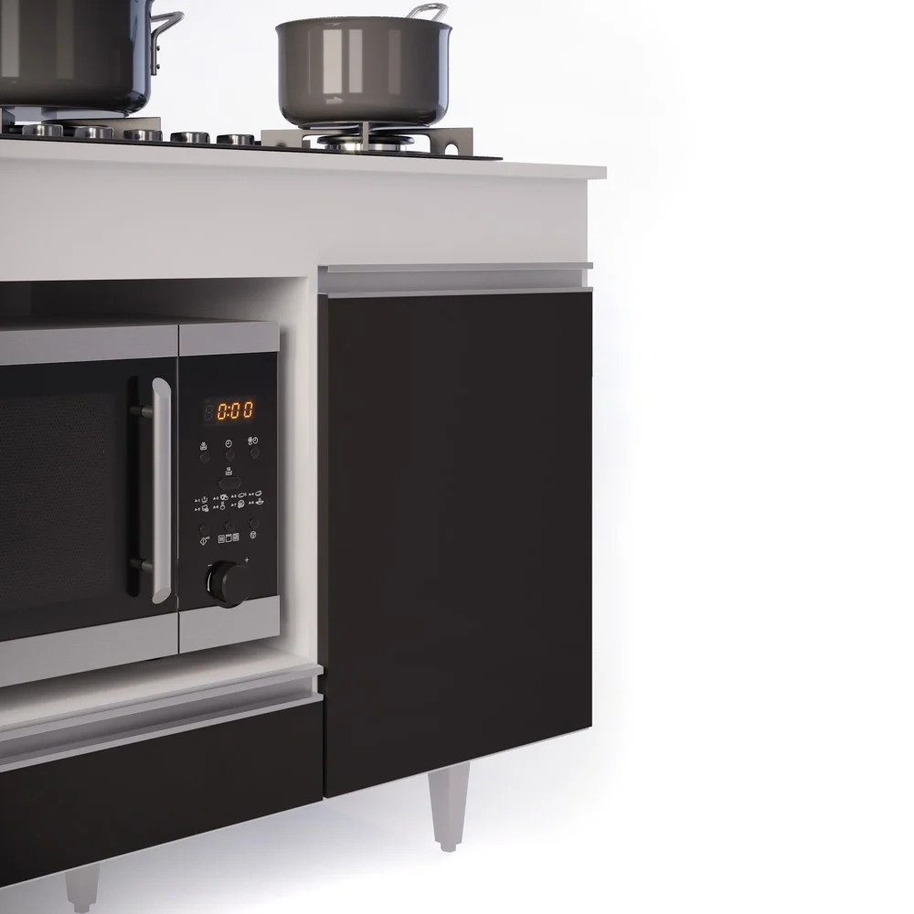 Balcão Multiuso para Cooktop 4 Bocas Georgia Branco/Preto - Lumil Móveis
