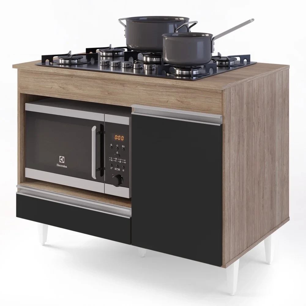 Balcão Multiuso para Cooktop 4 Bocas Georgia Castanho/Preto - Lumil Móveis