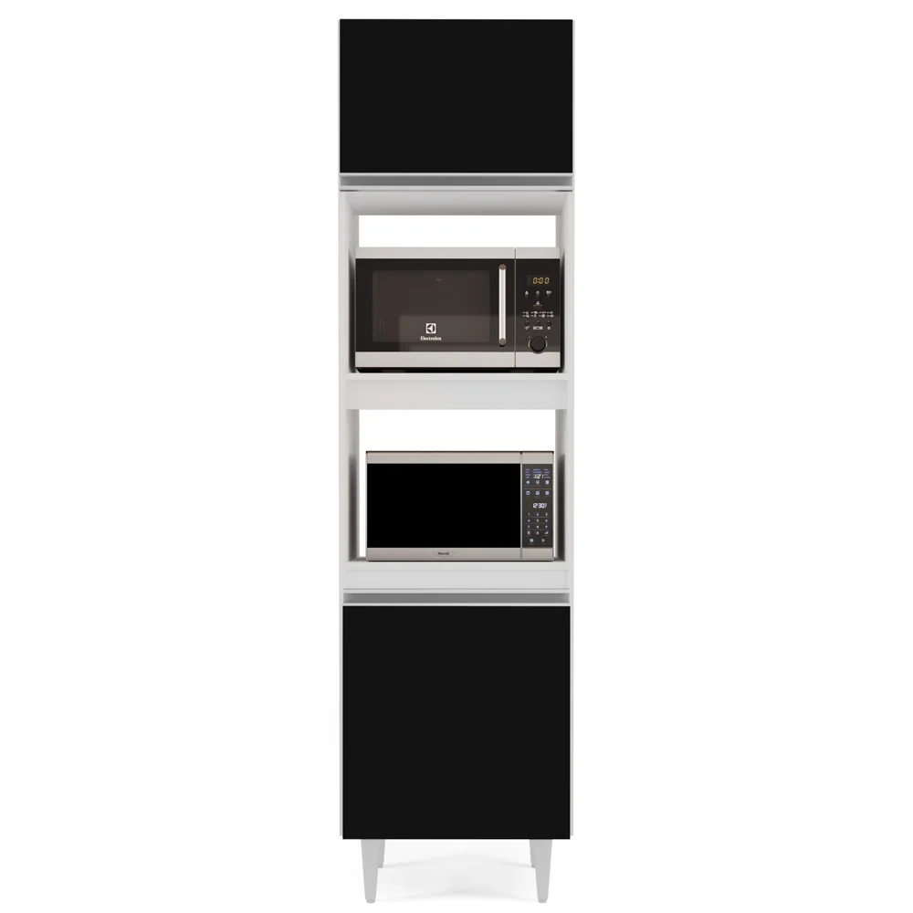 Paneleiro Cozinha Torre Quente 56cm Colorado Branco/Preto - Lumil Móveis