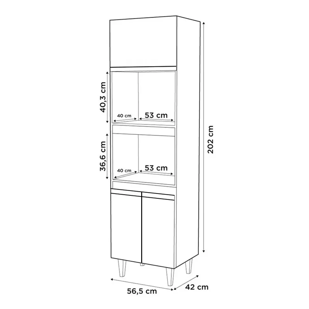 Paneleiro Cozinha Torre Quente 56cm Colorado Castanho/Preto - Lumil Móveis