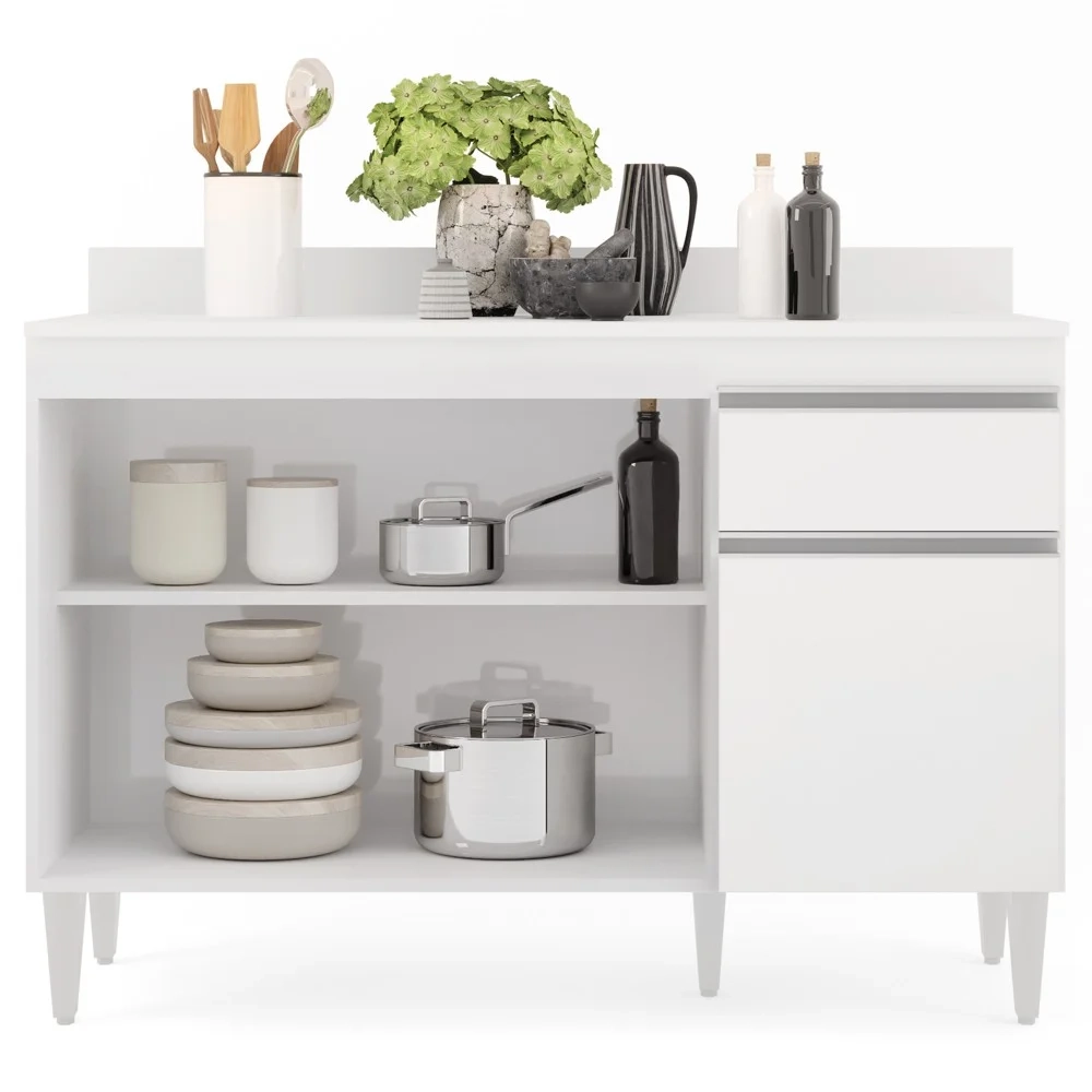 Balcão Gabinete 120cm Com Tampo 3 Portas 1 Gaveta Arizona Branco - Lumil Móveis