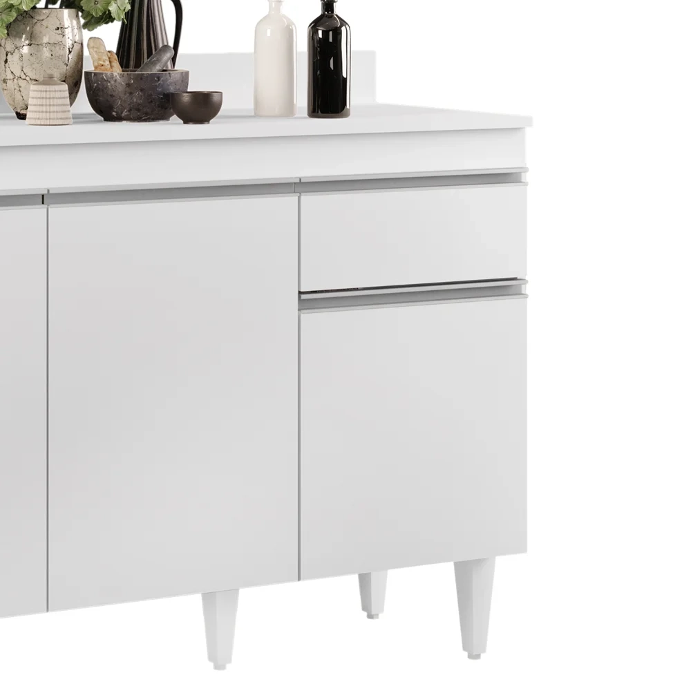 Balcão Gabinete 120cm Com Tampo 3 Portas 1 Gaveta Arizona Branco - Lumil Móveis