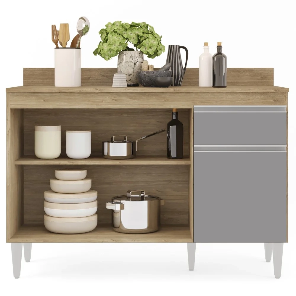 Balcão Gabinete 120cm Com Tampo 3 Portas 1 Gaveta Arizona Castanho/Cinza - Lumil Móveis