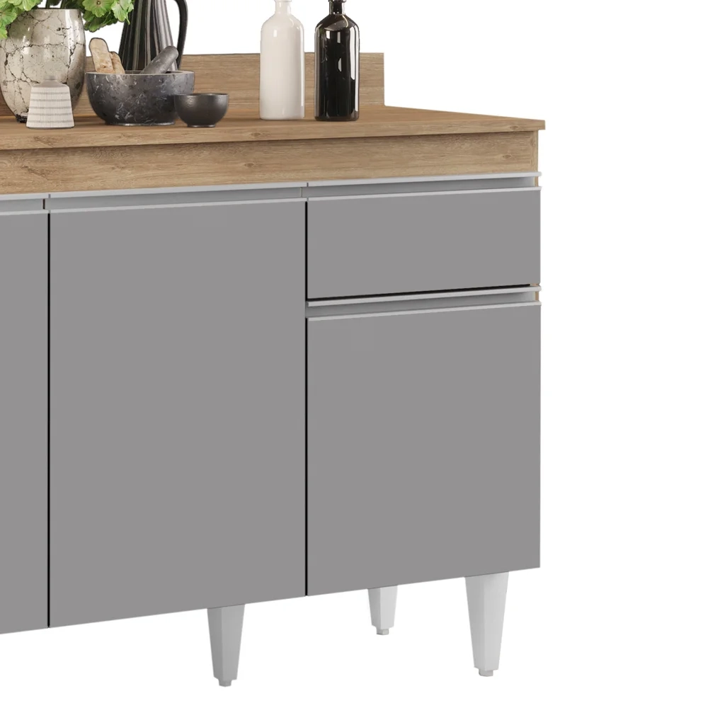 Balcão Gabinete 120cm Com Tampo 3 Portas 1 Gaveta Arizona Castanho/Cinza - Lumil Móveis