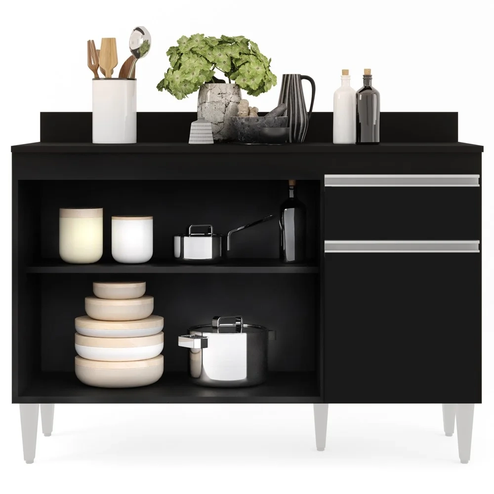 Balcão Gabinete 120cm Com Tampo 3 Portas 1 Gaveta Arizona Preto - Lumil Móveis