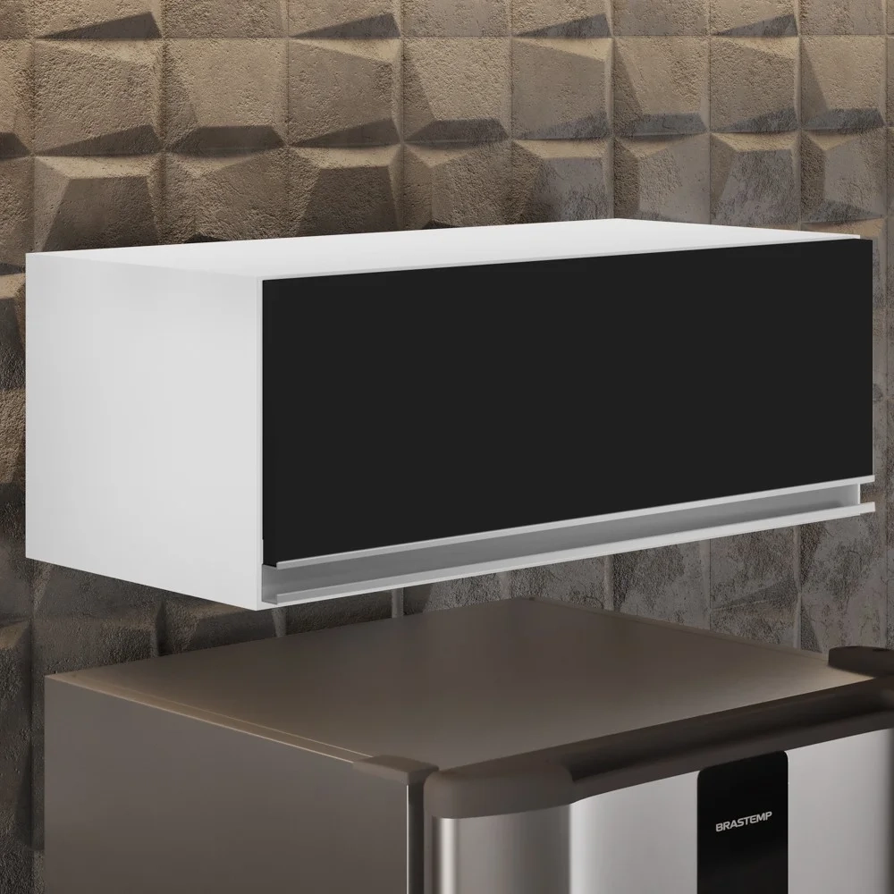 Armário Aéreo de Cozinha Para Geladeira 70cm Texas Branco/Preto - Lumil Móveis