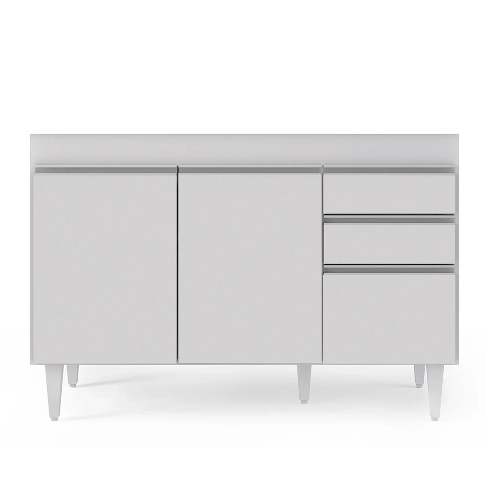 Balcão Gabinete 120cm 3 Portas 2 Gavetas Michigan Branco - Lumil