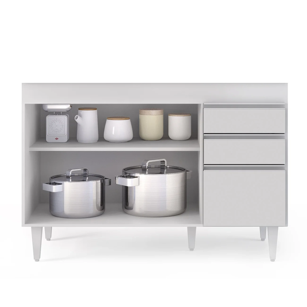Balcão Gabinete 120cm 3 Portas 2 Gavetas Michigan Branco - Lumil