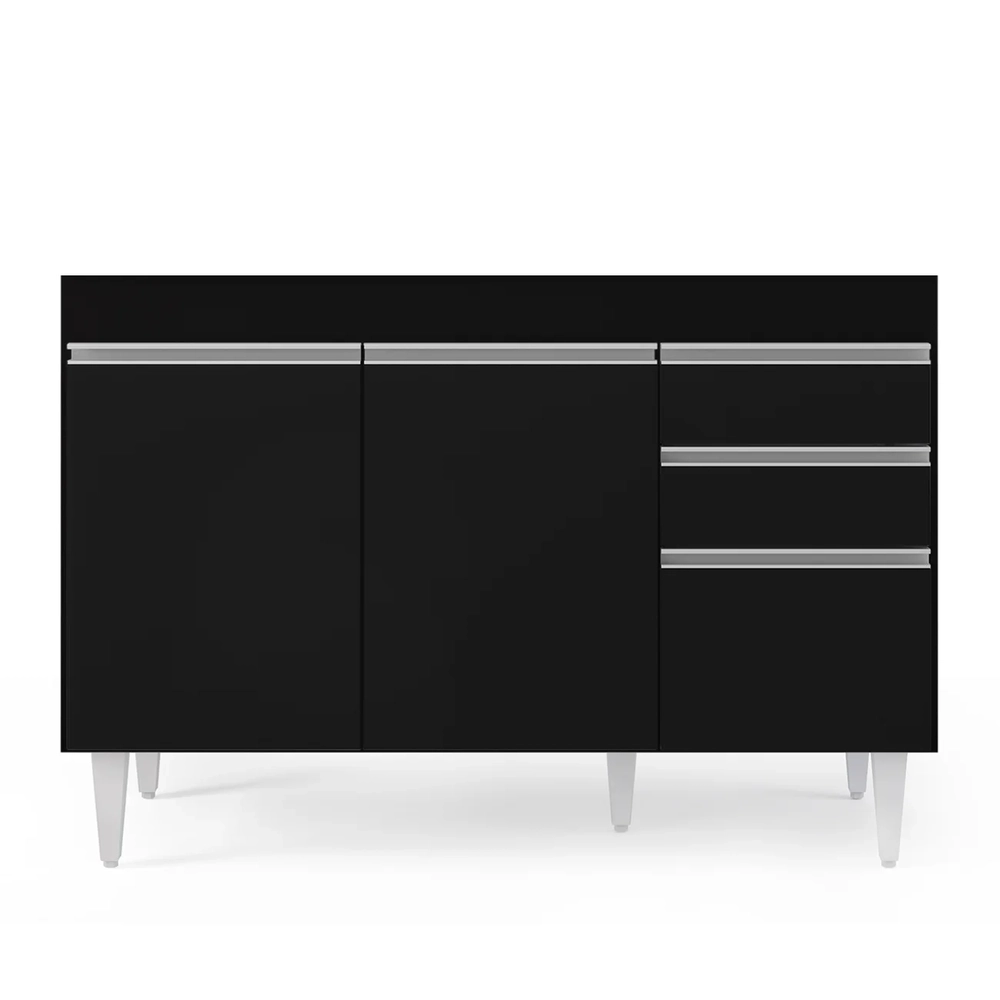 Balcão Gabinete 120cm 3 Portas 2 Gavetas Michigan Preto - Lumil