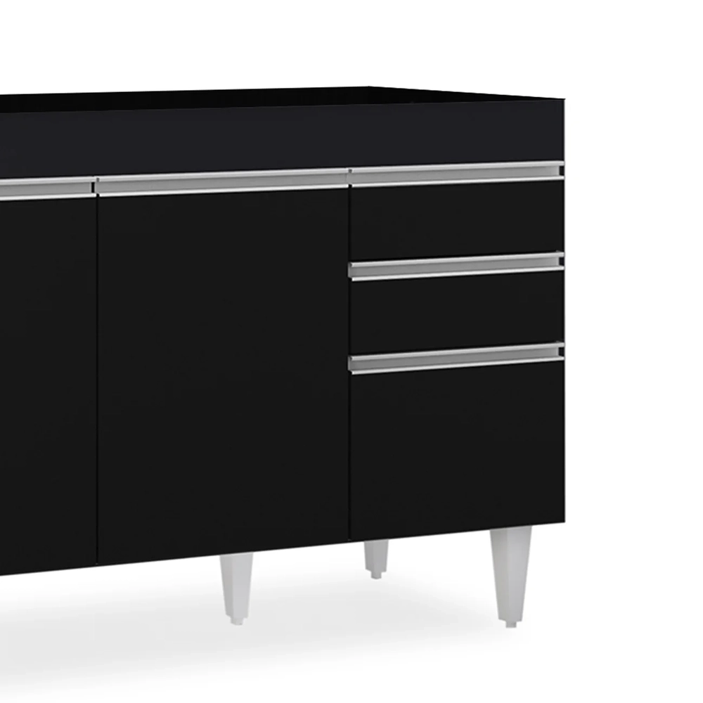 Balcão Gabinete 120cm 3 Portas 2 Gavetas Michigan Preto - Lumil