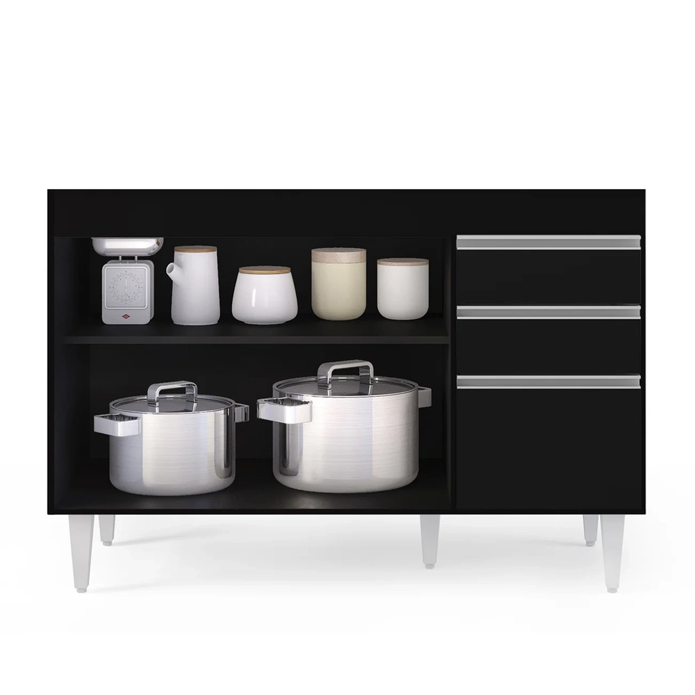 Balcão Gabinete 120cm 3 Portas 2 Gavetas Michigan Preto - Lumil