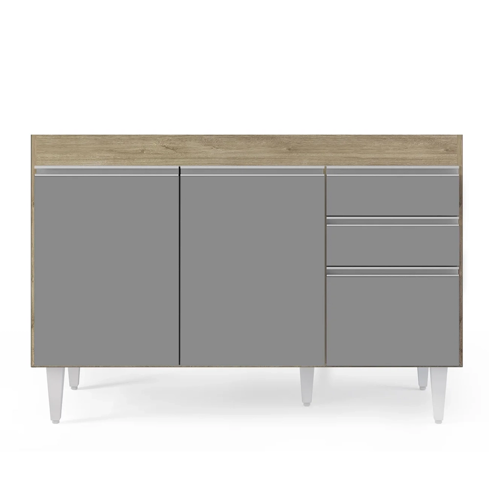 Balcão Gabinete 120cm 3 Portas 2 Gavetas Michigan Castanho/Cinza - Lumil