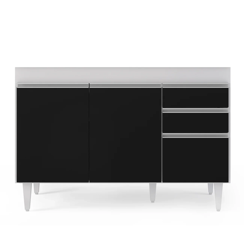 Balcão Gabinete 120cm 3 Portas 2 Gavetas Michigan Branco/Preto - Lumil