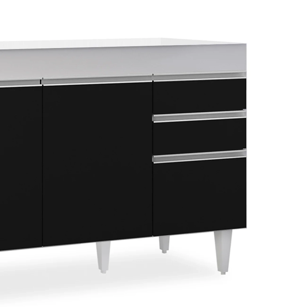 Balcão Gabinete 120cm 3 Portas 2 Gavetas Michigan Branco/Preto - Lumil