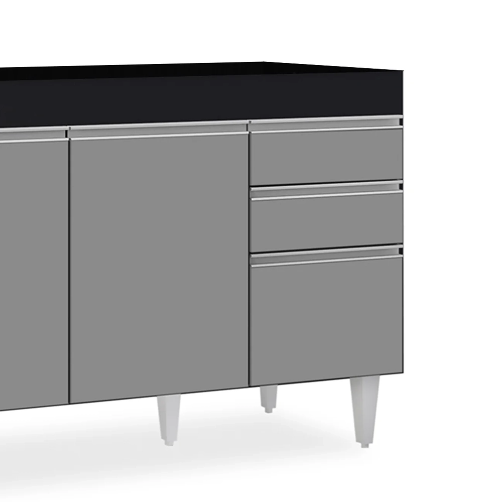 Balcão Gabinete 120cm 3 Portas 2 Gavetas Michigan Preto/Cinza - Lumil