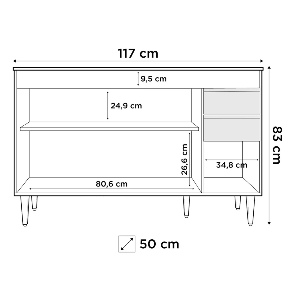 Balcão Gabinete 120cm 3 Portas 2 Gavetas Michigan Preto/Cinza - Lumil