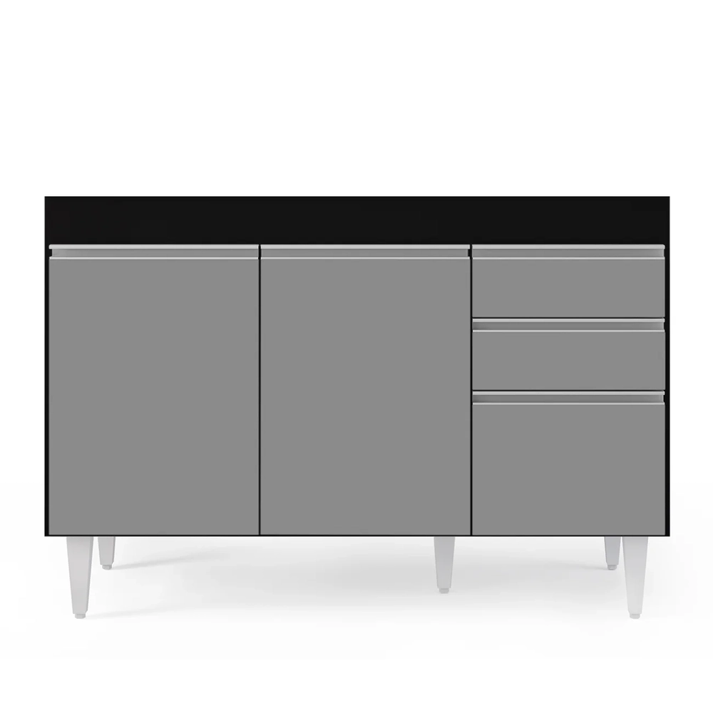 Balcão Gabinete 120cm 3 Portas 2 Gavetas Michigan Preto/Cinza - Lumil