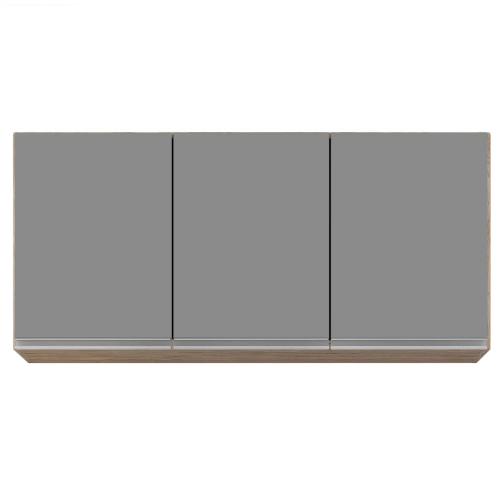 Armário de Cozinha Aéreo 120cm 3 Portas Virgínia Castanho/Cinza - Lumil