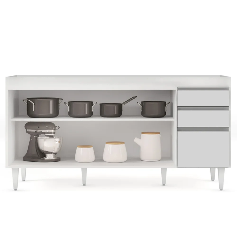 Balcão Gabinete 160cm Sem Tampo 4 Portas 2 Gavetas Arkansas Branco - Lumil Móveis