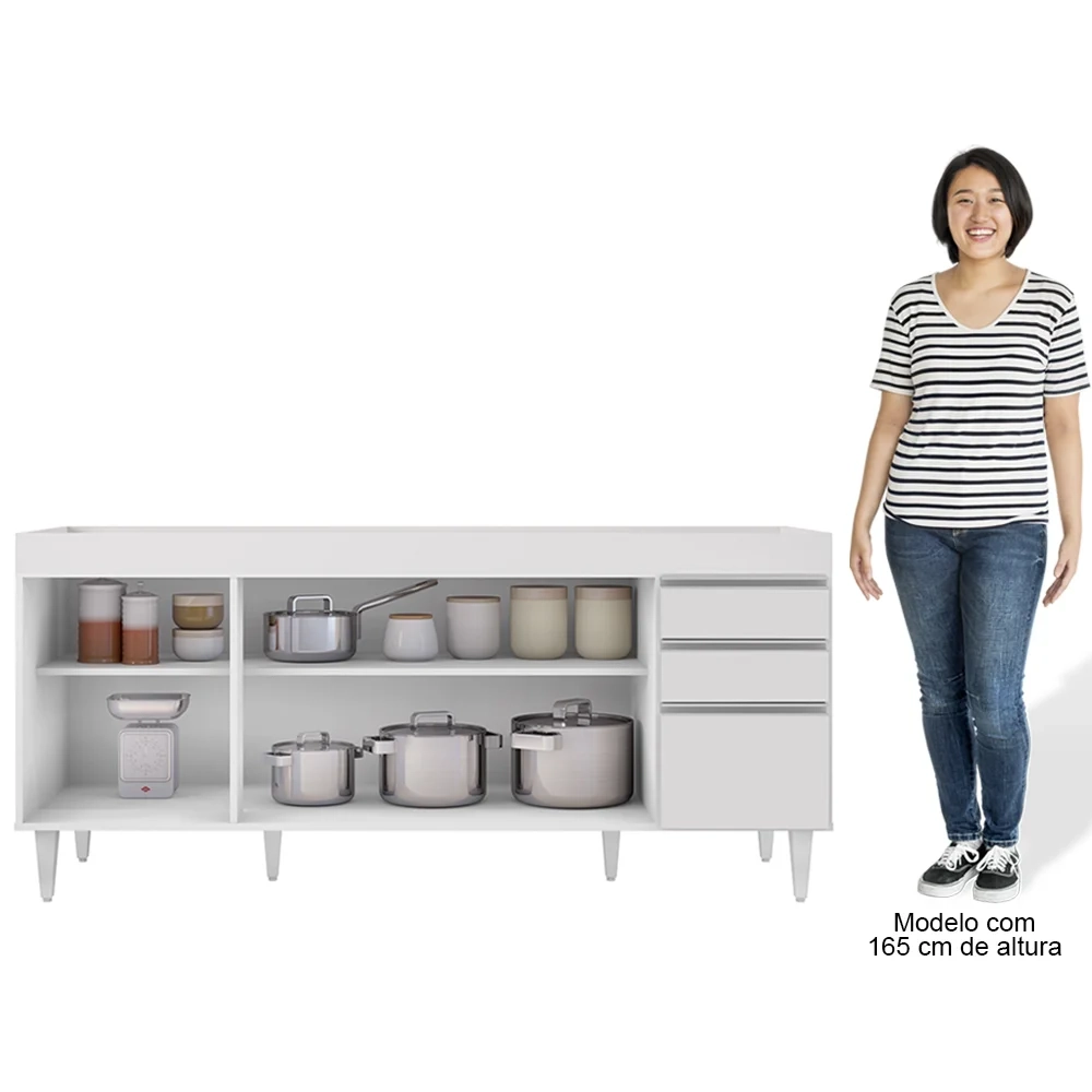 Balcão Gabinete 160cm Sem Tampo 4 Portas 2 Gavetas Arkansas Branco - Lumil Móveis