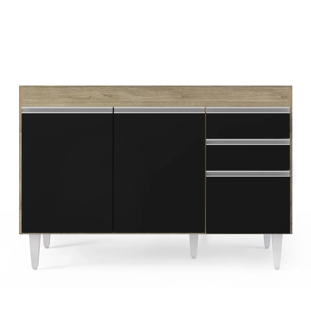 Balcão Gabinete 120cm 3 Portas 2 Gavetas Michigan Castanho/Preto - Lumil