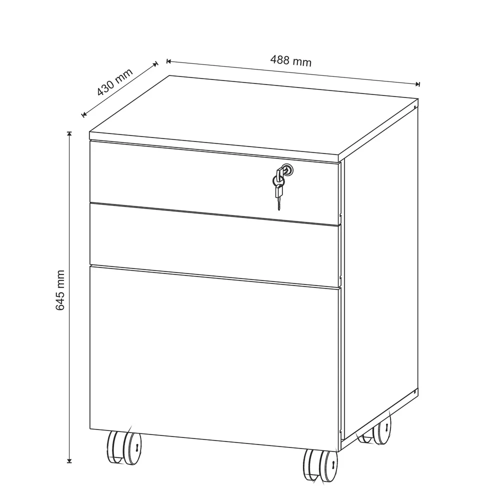 Gaveteiro 3 Gavetas Com Rodízios ME4148 Branco - Tecno Mobili