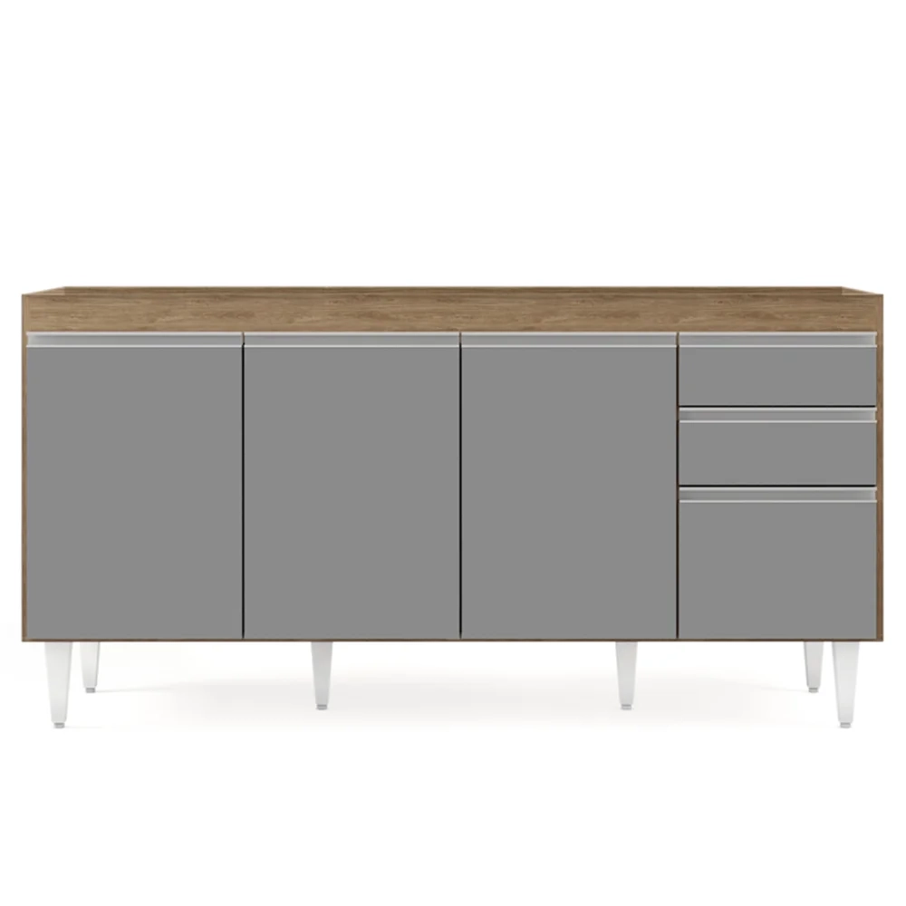 Balcão Gabinete 160cm Sem Tampo 4 Portas 2 Gavetas Arkansas Castanho/Cinza - Lumil Móveis