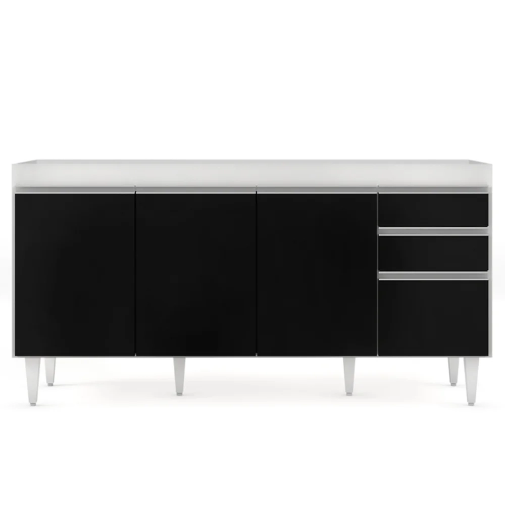 Balcão Gabinete 160cm Sem Tampo 4 Portas 2 Gavetas Arkansas Branco/Preto - Lumil Móveis
