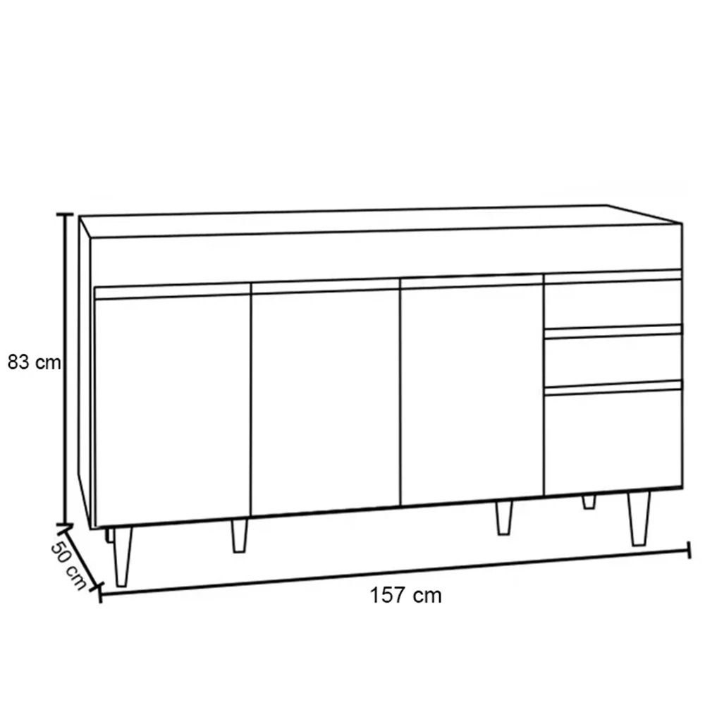 Balcão Gabinete 160cm Sem Tampo 4 Portas 2 Gavetas Arkansas Branco/Preto - Lumil Móveis