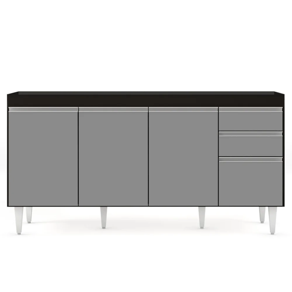 Balcão Gabinete 160cm Sem Tampo 4 Portas 2 Gavetas Arkansas Preto/Cinza - Lumil Móveis