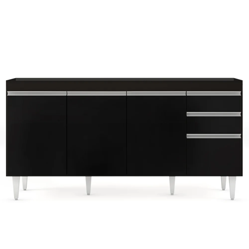 Balcão Gabinete 160cm Sem Tampo 4 Portas 2 Gavetas Arkansas Preto - Lumil Móveis