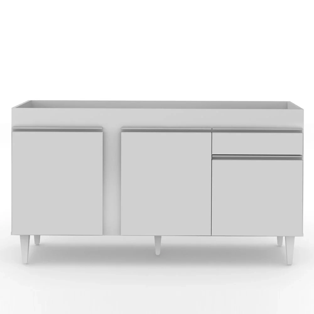 Balcão Gabinete Para Pia 150cm Sem Tampo 3 Portas 1 Gaveta Dakota Branco - Lumil Móveis