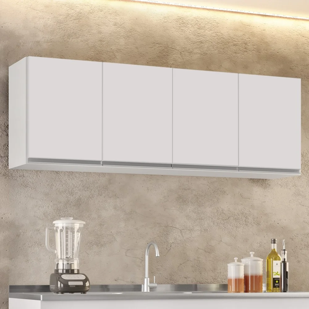 Armário de Cozinha Aéreo 160cm 4 Portas Nevada Branco - Lumil