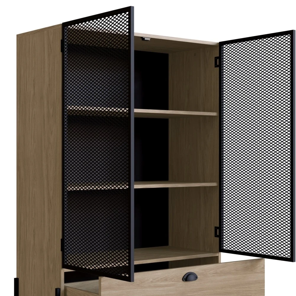 Cristaleira 2 Portas 1 Gaveta Pés Metálicos York Hanover/Preto - Artesano